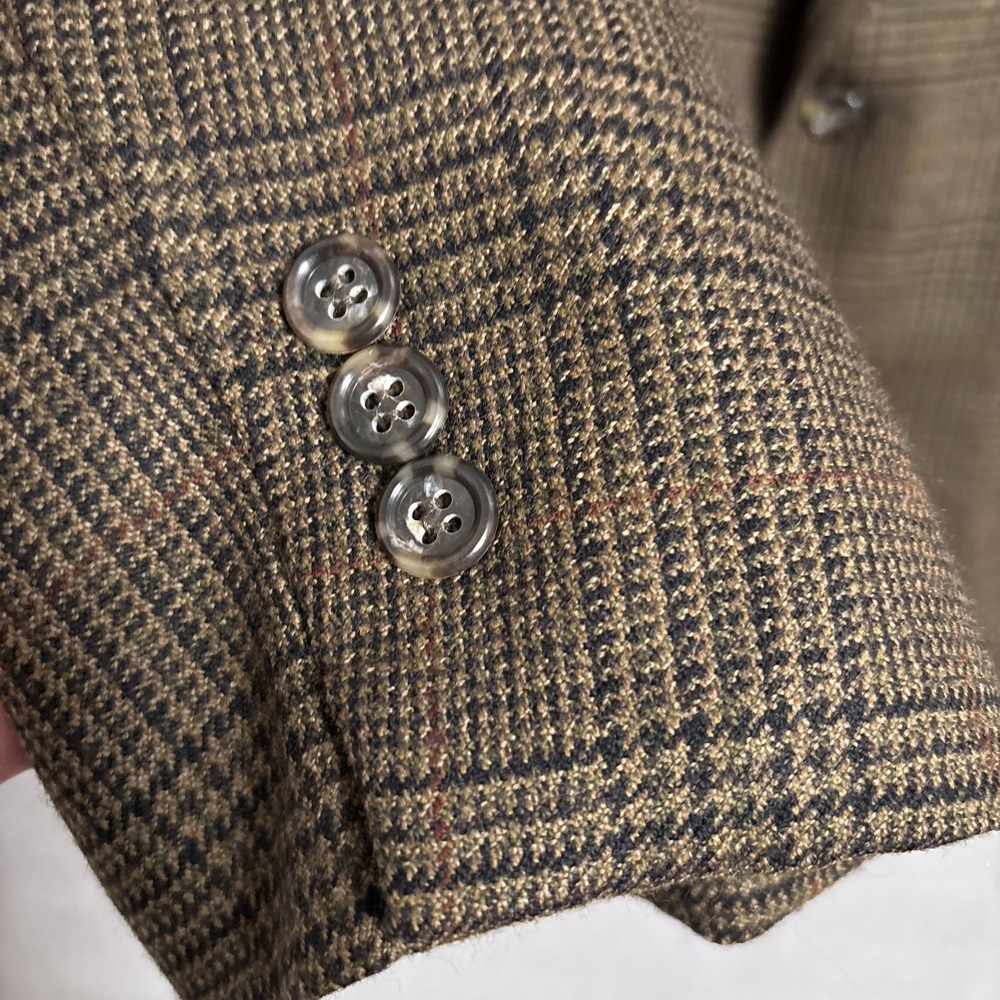 Vintage Clarendon Sport Coat 46R Brown Glen Check Lambswool Blazer Jacket Tweed - Picture 3 of 11